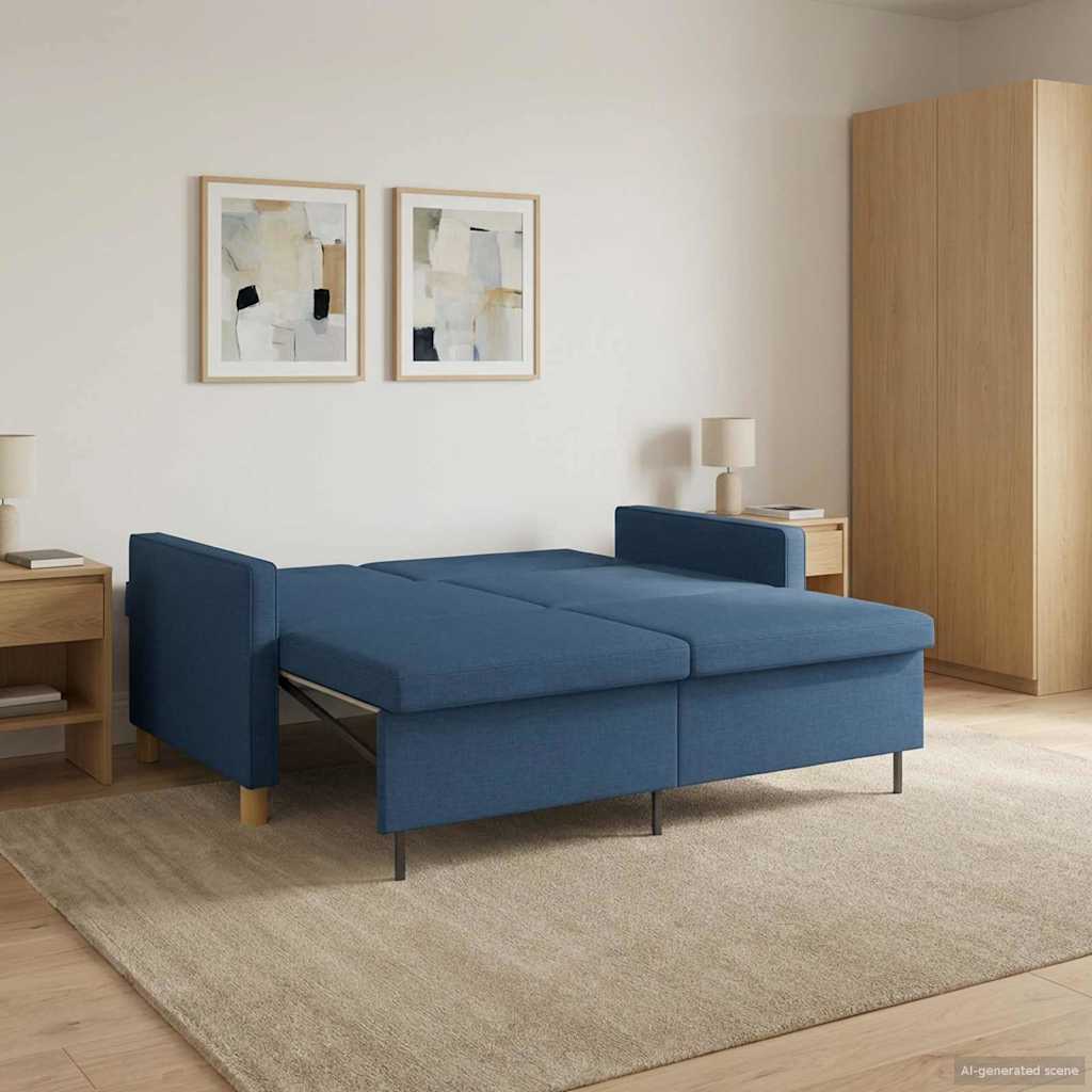 vidaXL Rozkładana sofa niebieski tkanina