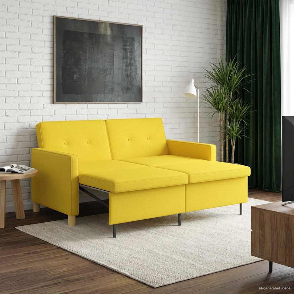 vidaXL Rozkładana sofa Jasnożółty tkanina