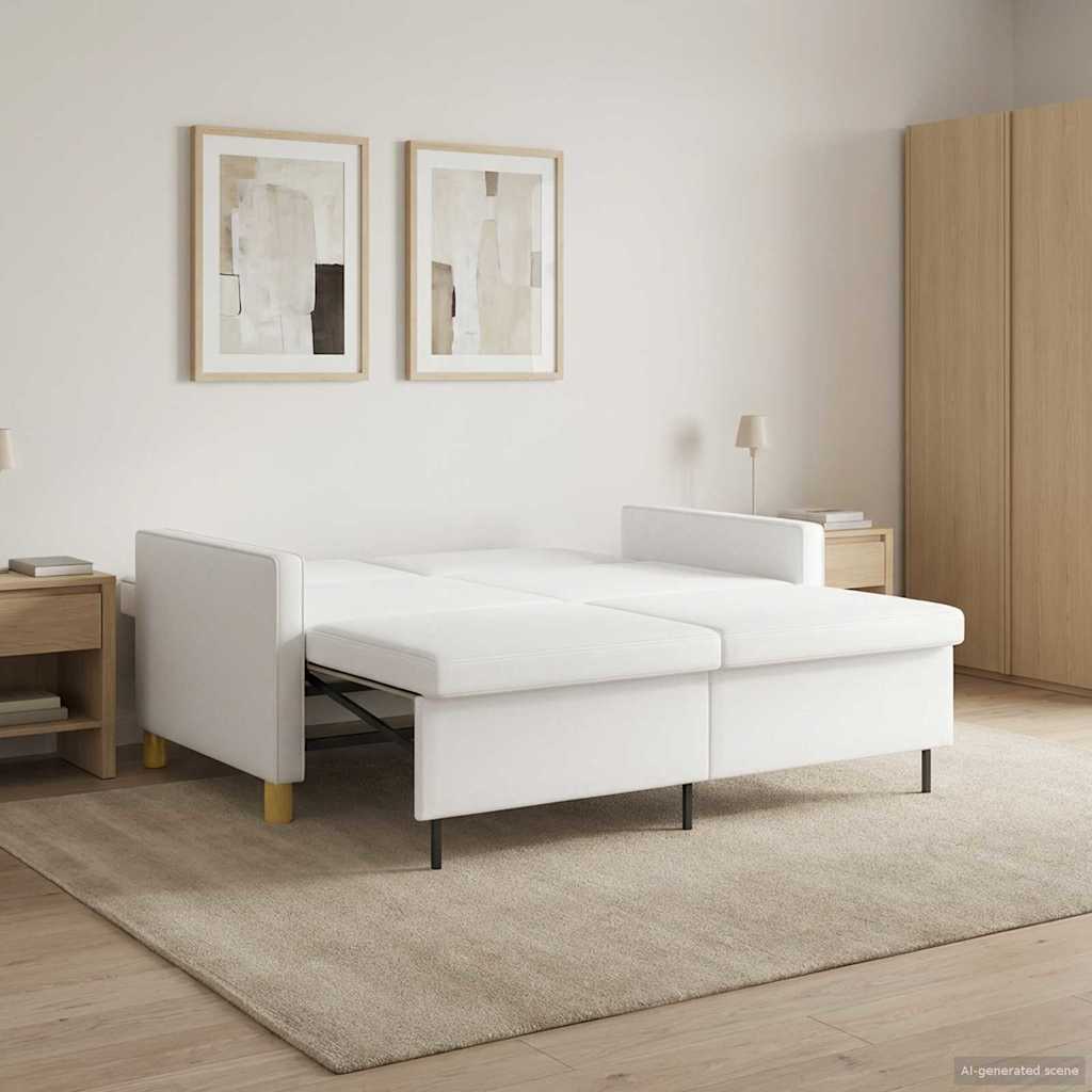 vidaXL Rozkładana sofa Biały tkanina