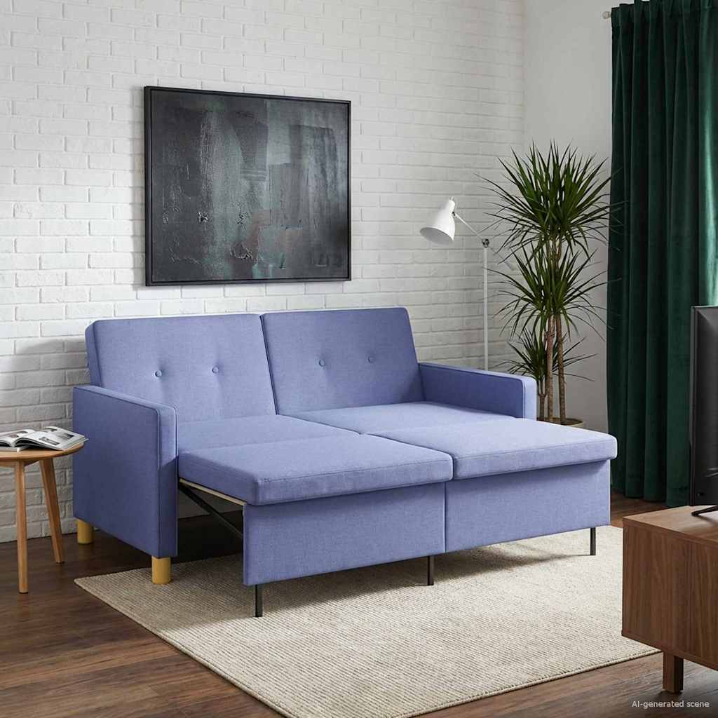 vidaXL Rozkładana sofa Niebieski dżins tkanina