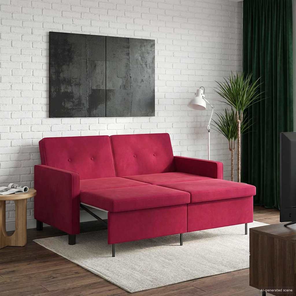 vidaXL Sofa Bed Czerwone wino tkanina