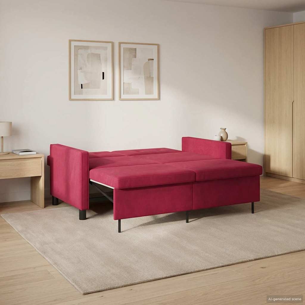 vidaXL Sofa Bed Czerwone wino tkanina