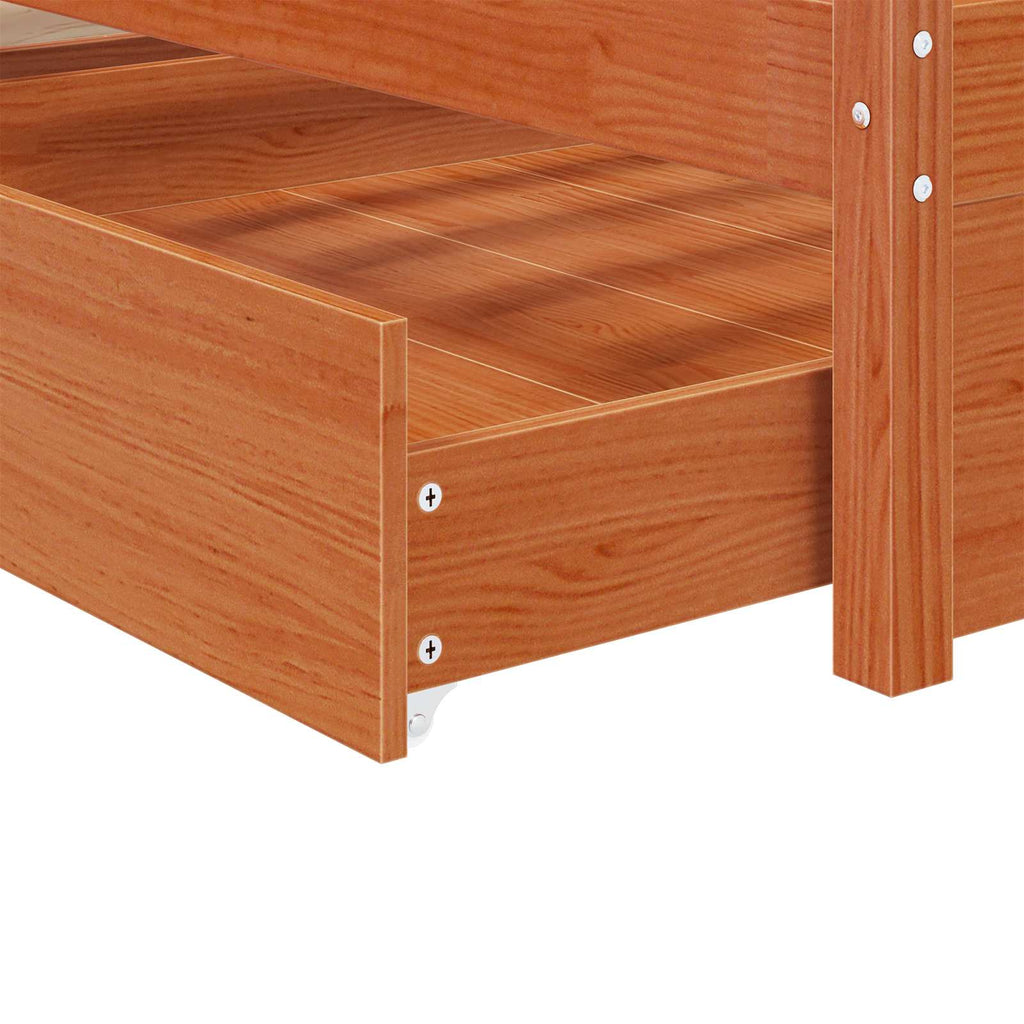vidaXL Ramka łóżka z szufladą 3 pcs Woskowy Brąz Drewno sosnowe