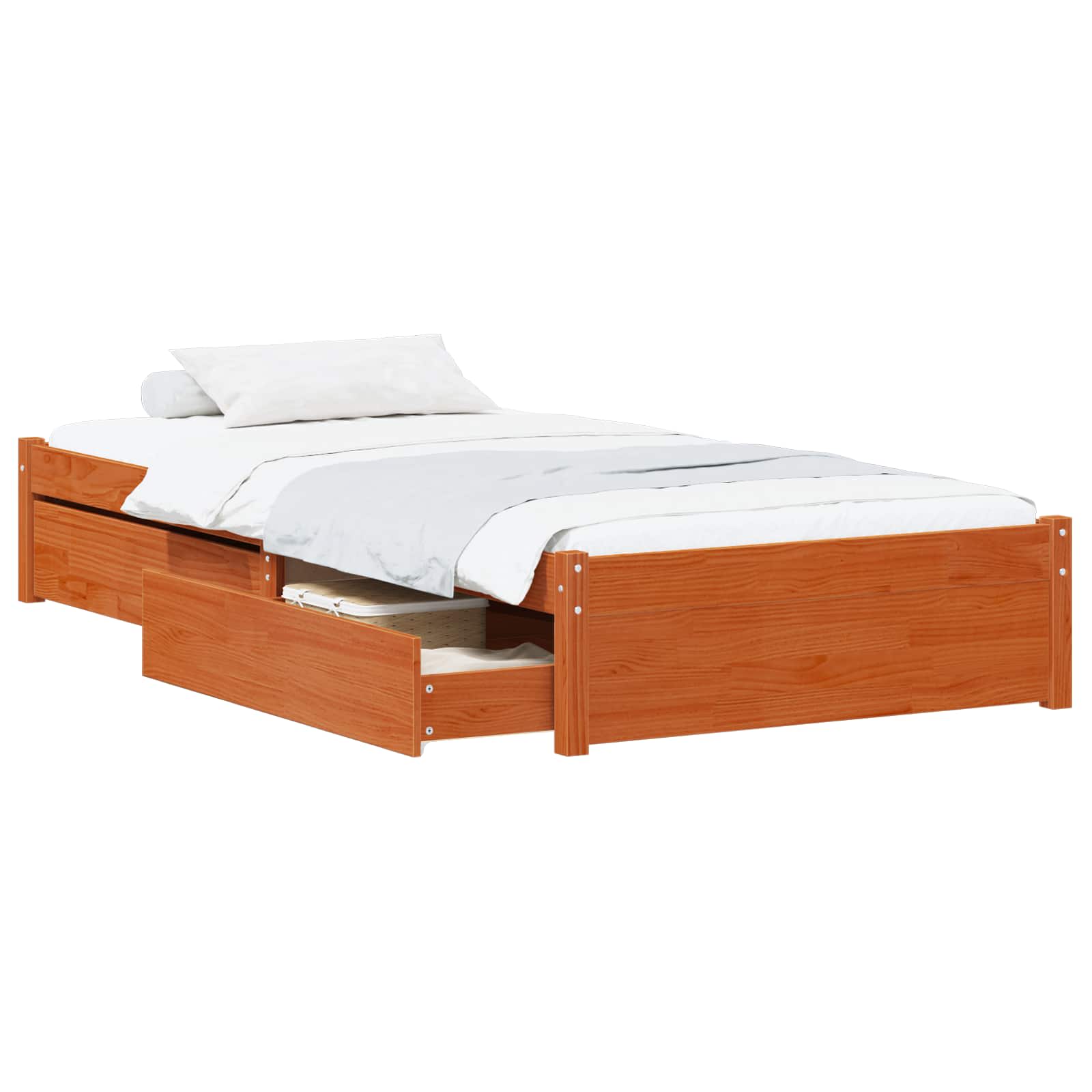 vidaXL Ramka łóżka z szufladą 3 pcs Woskowy Brąz Drewno sosnowe