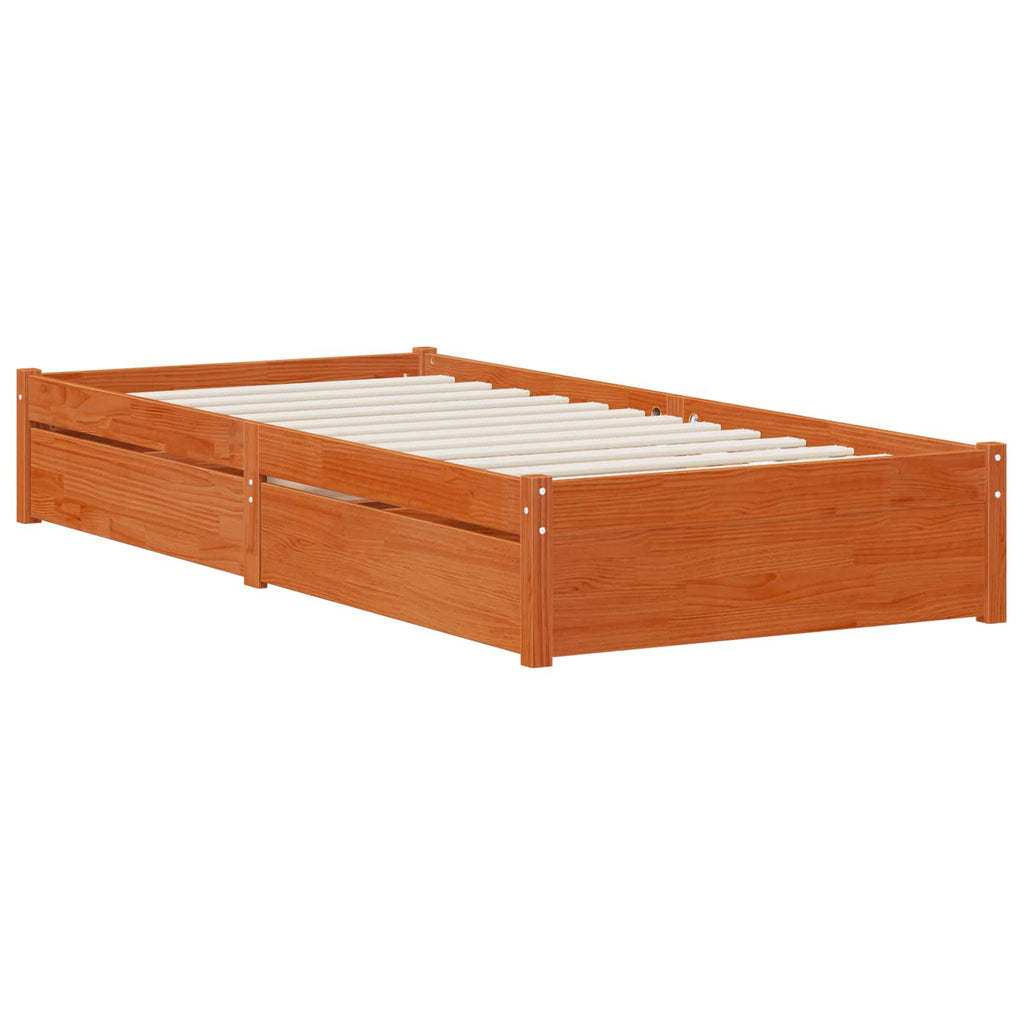 vidaXL Ramka łóżka z szufladą 3 pcs Woskowy Brąz Drewno sosnowe
