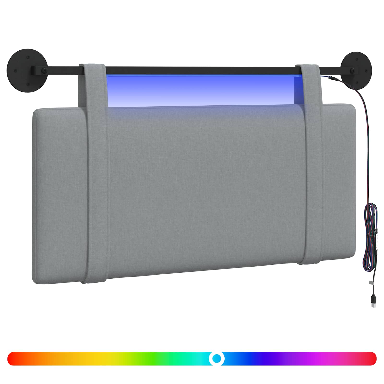 vidaXL Wezgłowie wiszące Z lampą LED jasnoszary tkanina