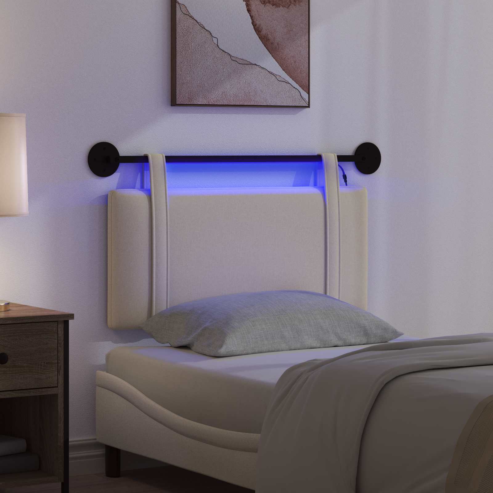 vidaXL Wezgłowie wiszące Z lampą LED kremowy tkanina
