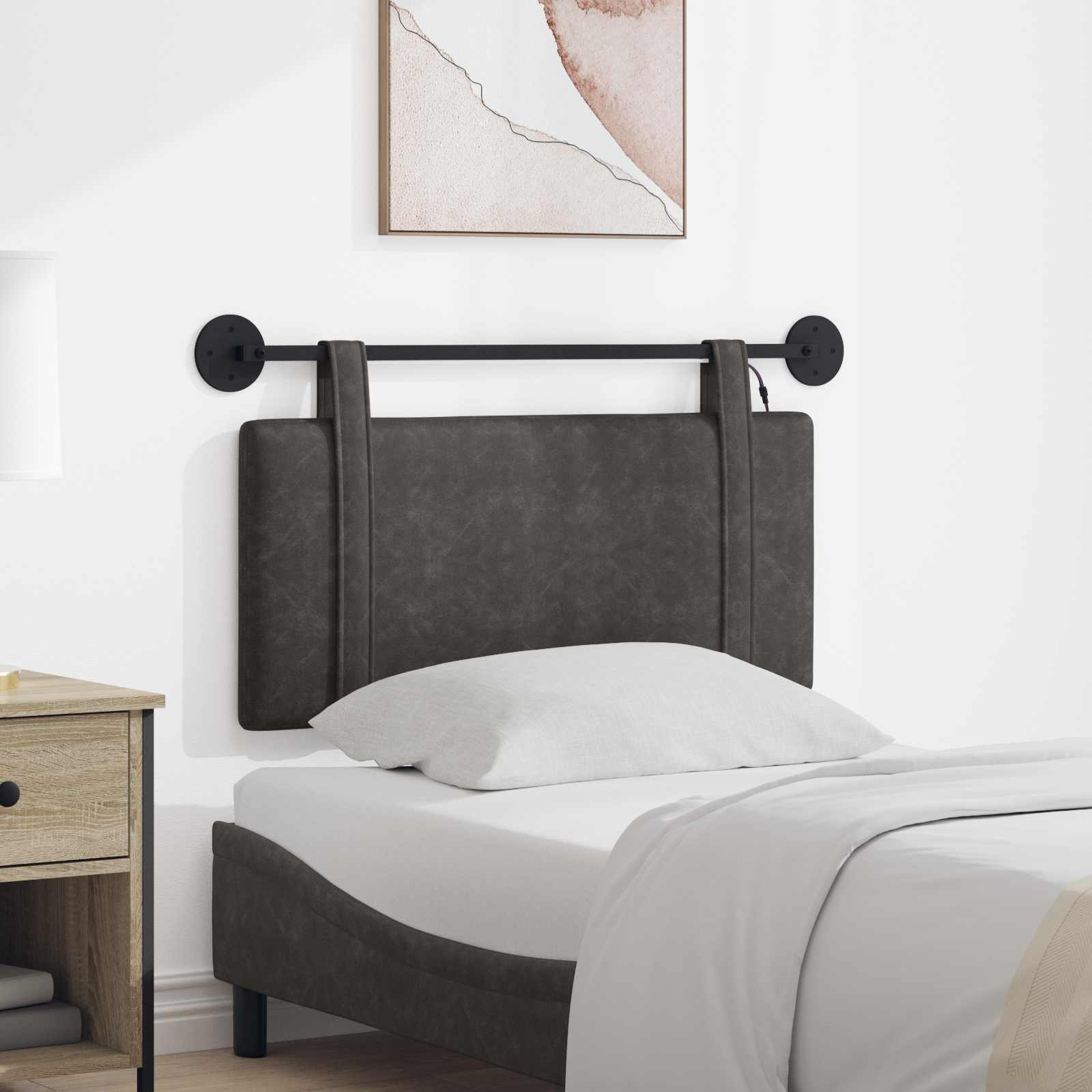 vidaXL Wezgłowie wiszące Z lampą LED Czarny Antyczny PU