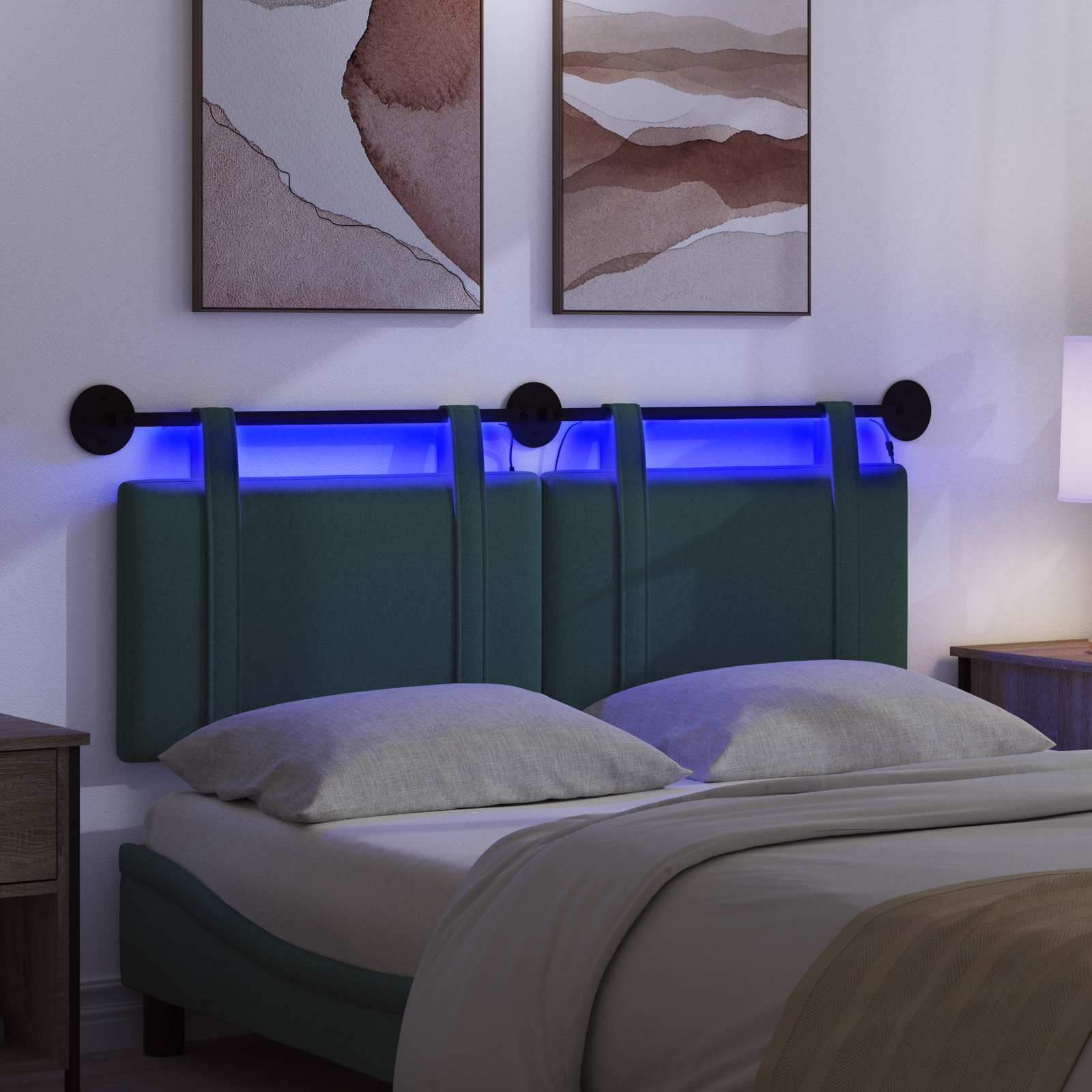 vidaXL Wezgłowie wiszące Z lampą LED Ciemnozielony tkanina