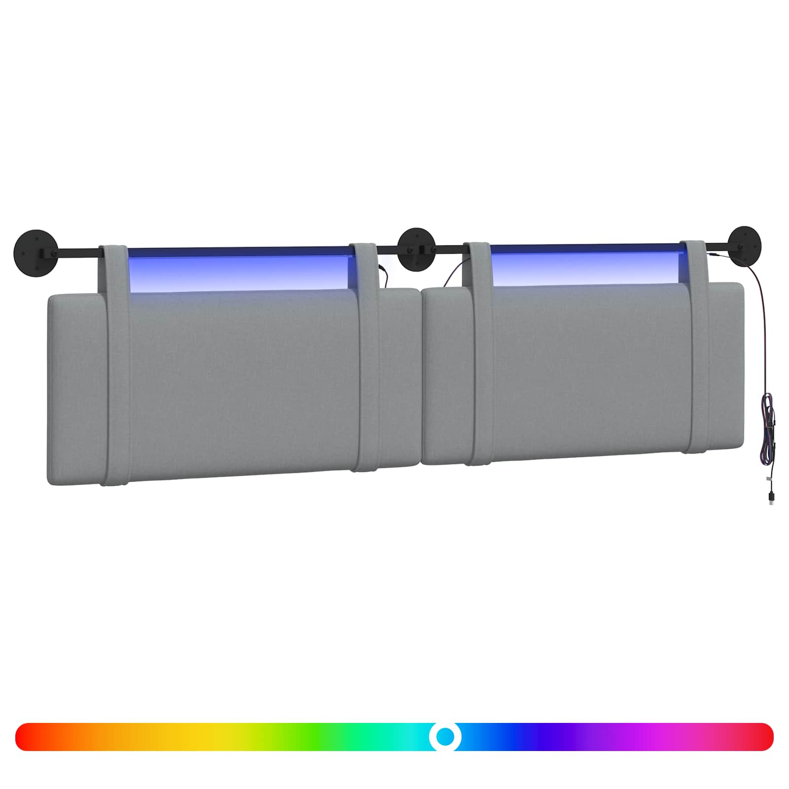 vidaXL Wezgłowie wiszące Z lampą LED jasnoszary tkanina