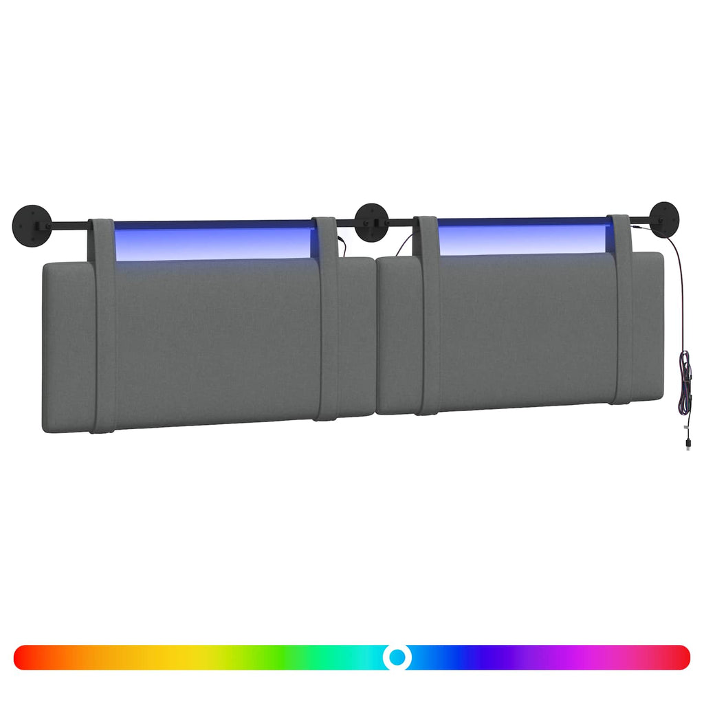 vidaXL Wezgłowie wiszące Z lampą LED ciemnoszary tkanina