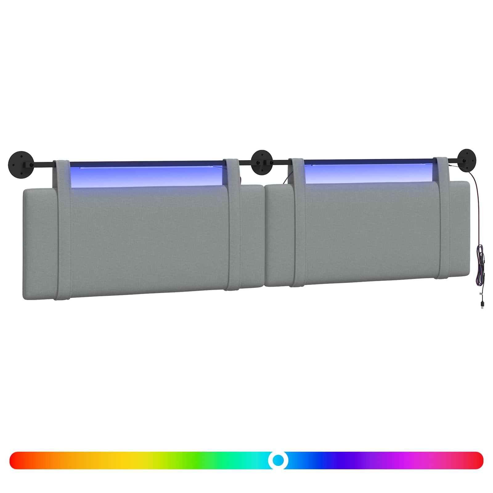 vidaXL Wezgłowie wiszące Z lampą LED jasnoszary tkanina