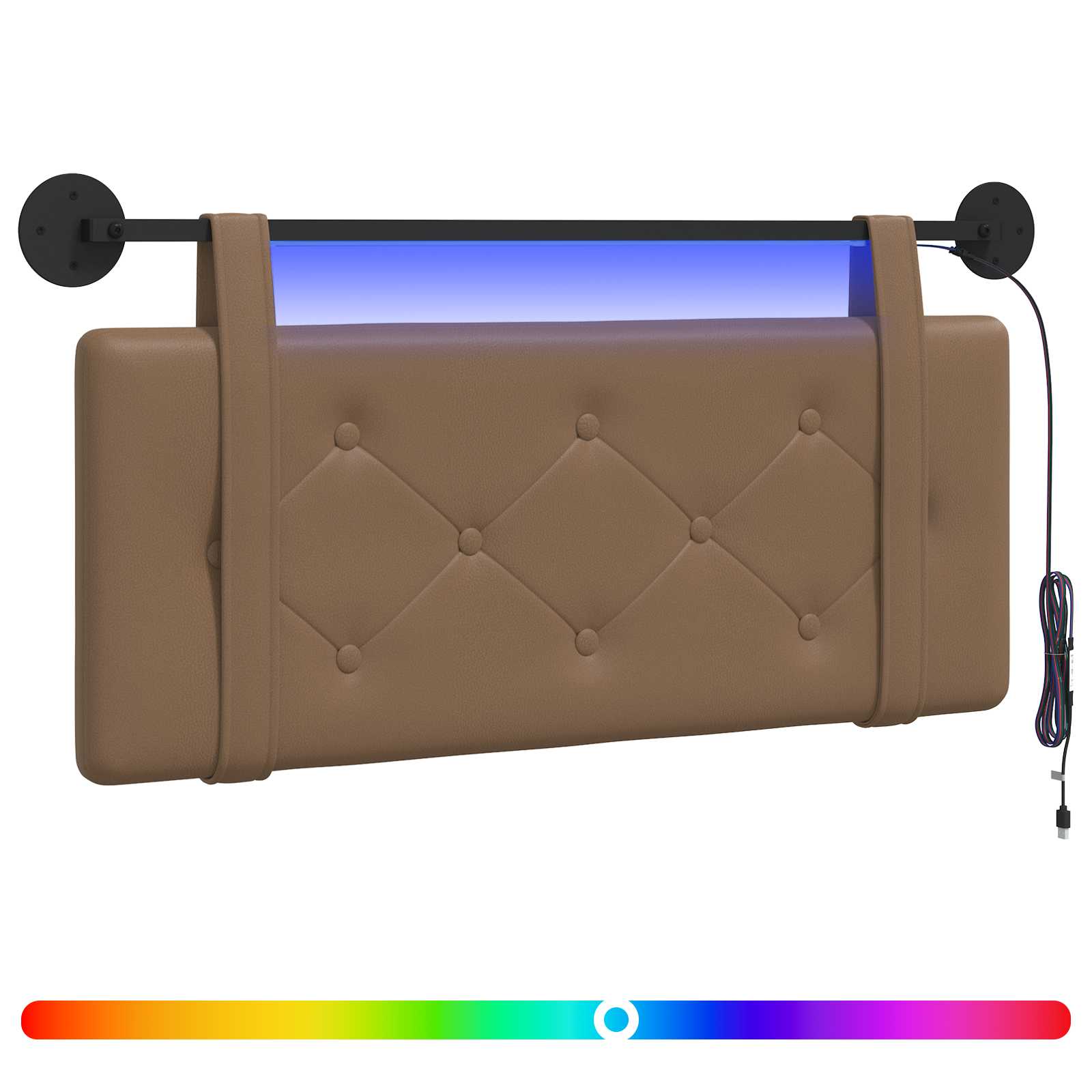 vidaXL Wezgłowie wiszące Z lampą LED Cappuccino Ekoskóra