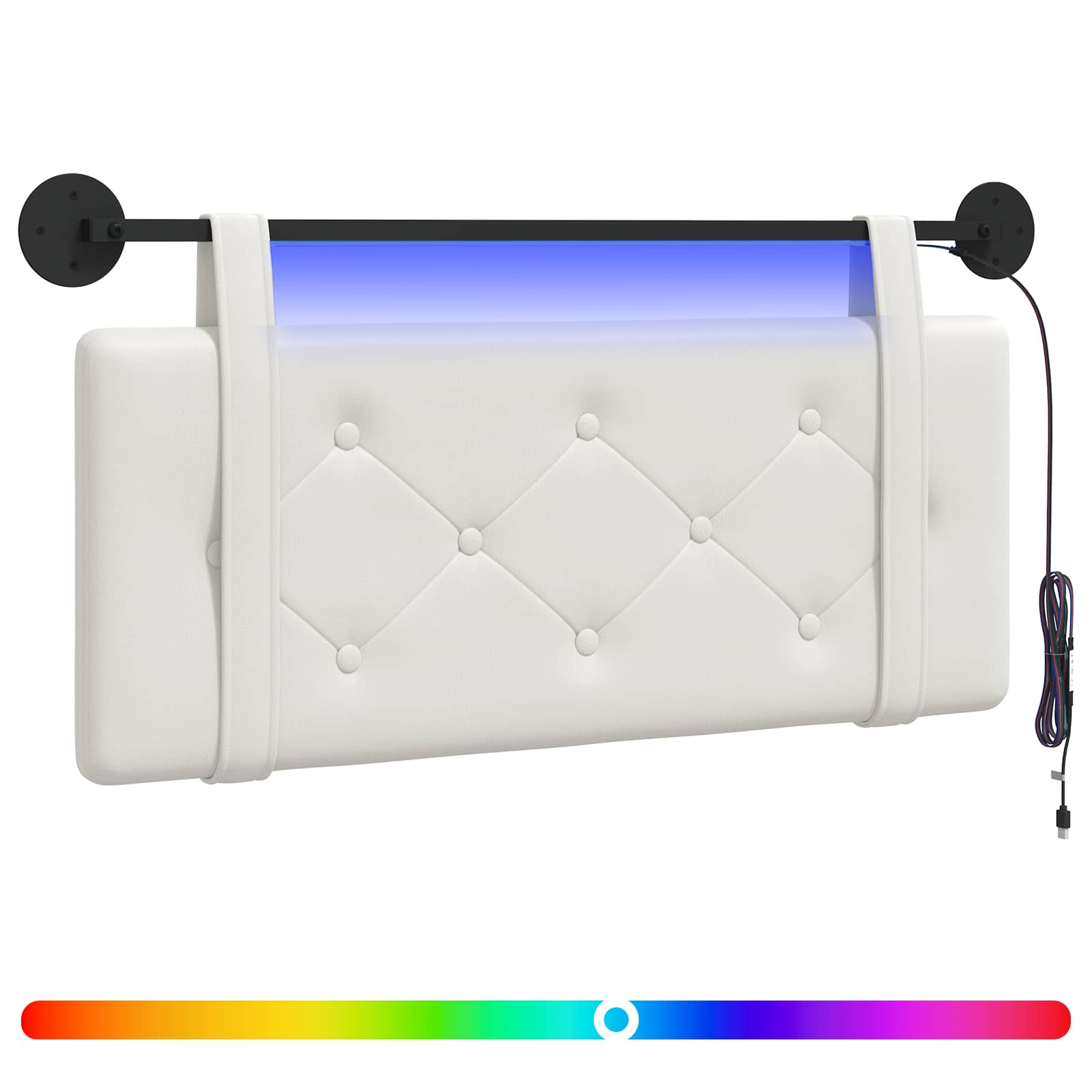 vidaXL Wezgłowie wiszące Z lampą LED Biały Ekoskóra