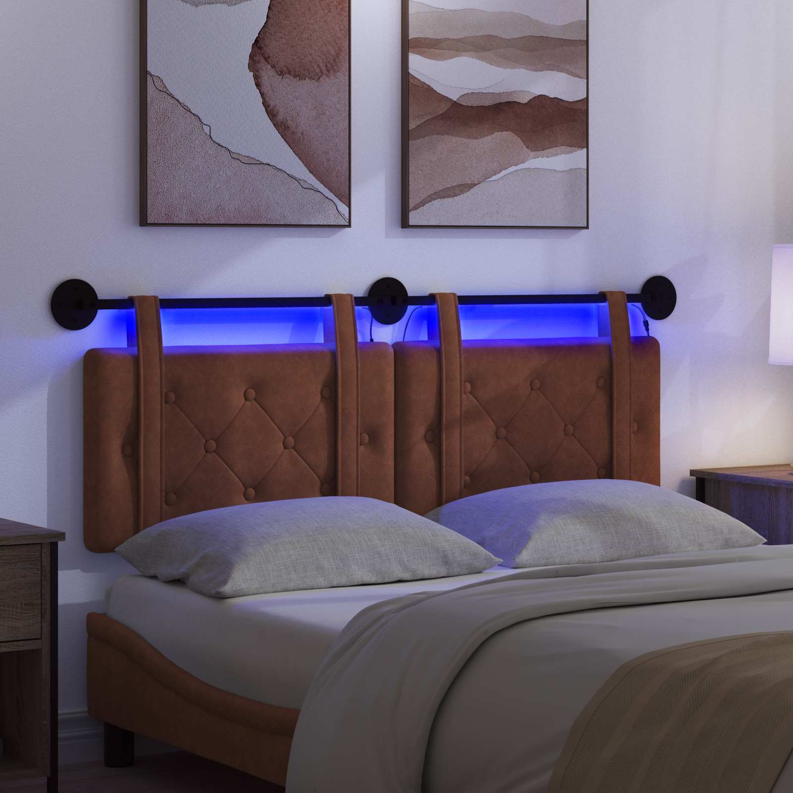 vidaXL Wezgłowie wiszące Z lampą LED brązowy Antyczny PU