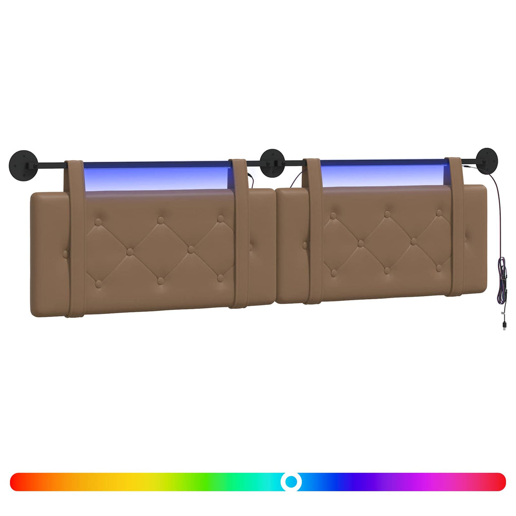 vidaXL Wezgłowie wiszące Z lampą LED Cappuccino Ekoskóra