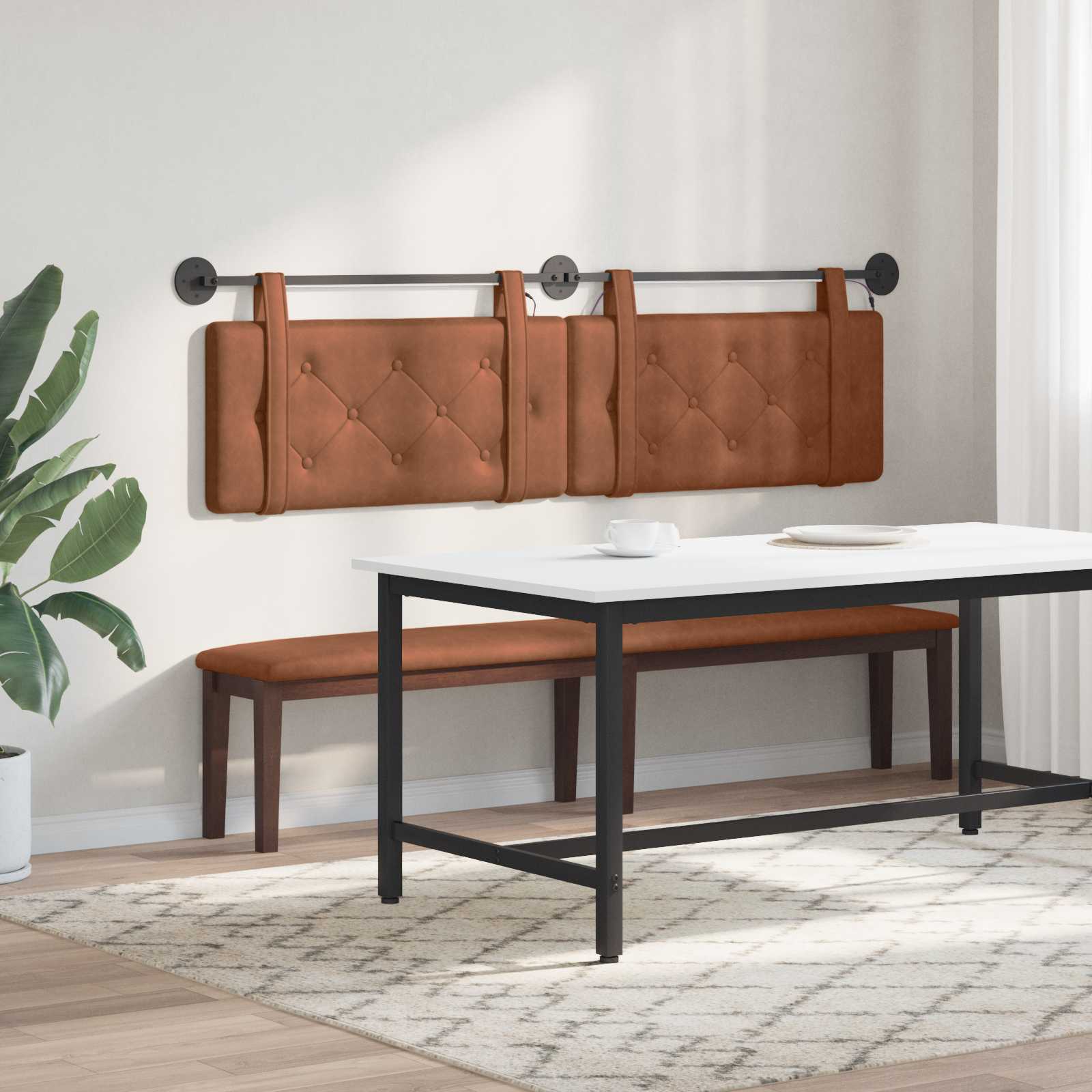 vidaXL Wezgłowie wiszące Z lampą LED brązowy Antyczny PU