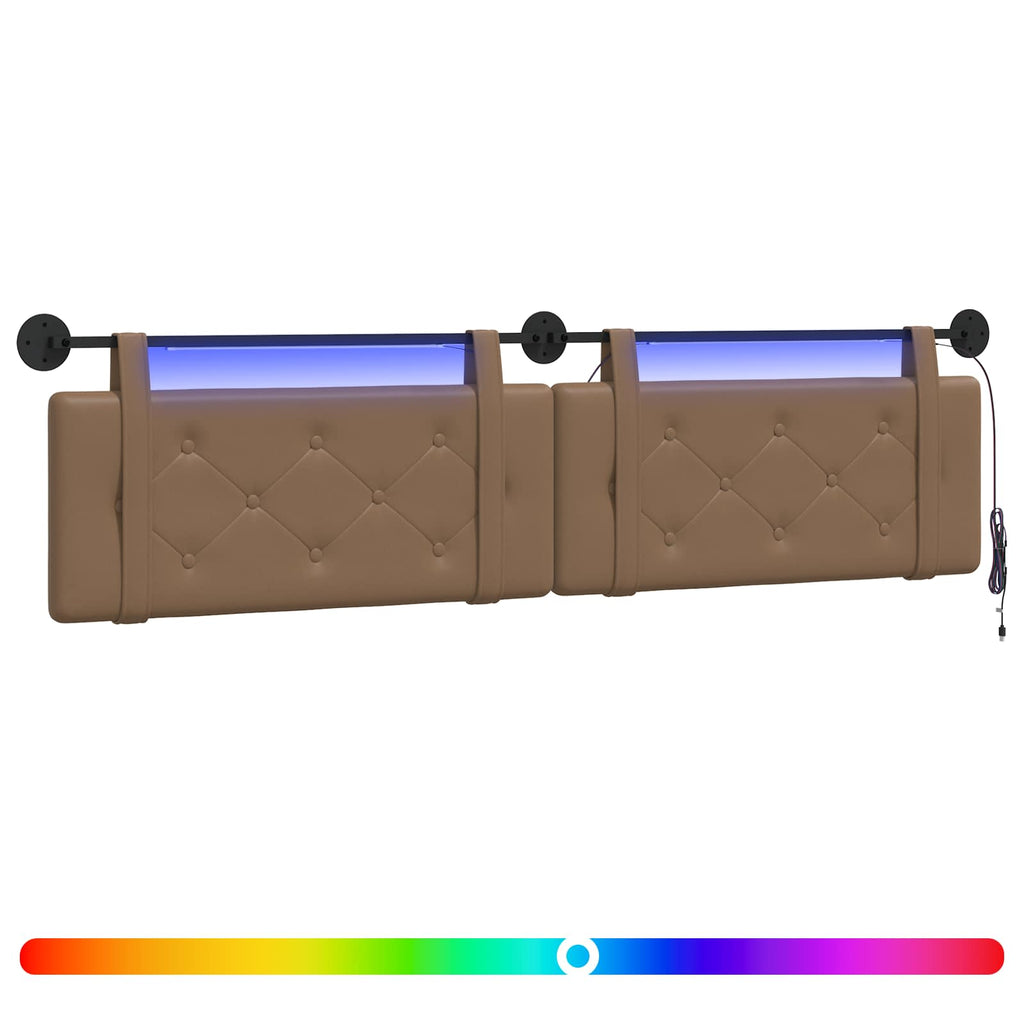 vidaXL Wezgłowie wiszące Z lampą LED Cappuccino Ekoskóra