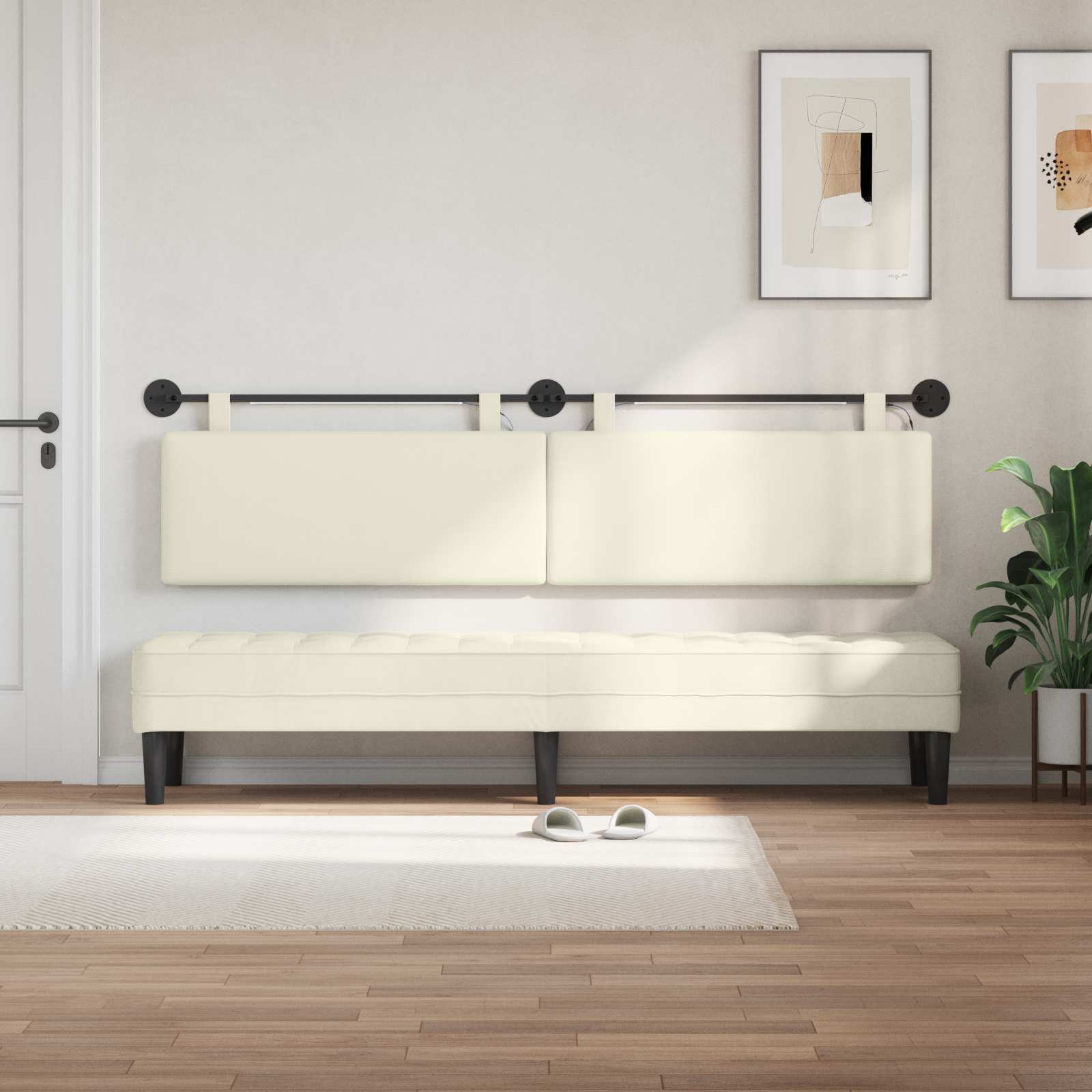 vidaXL Wezgłowie wiszące Z lampą LED kremowy Tkanina sztruksowa