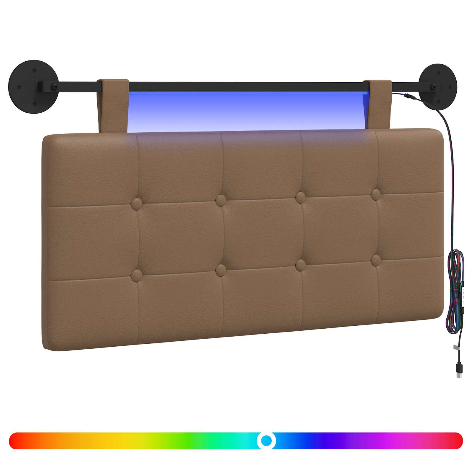 vidaXL Wezgłowie wiszące Z lampą LED Cappuccino Ekoskóra
