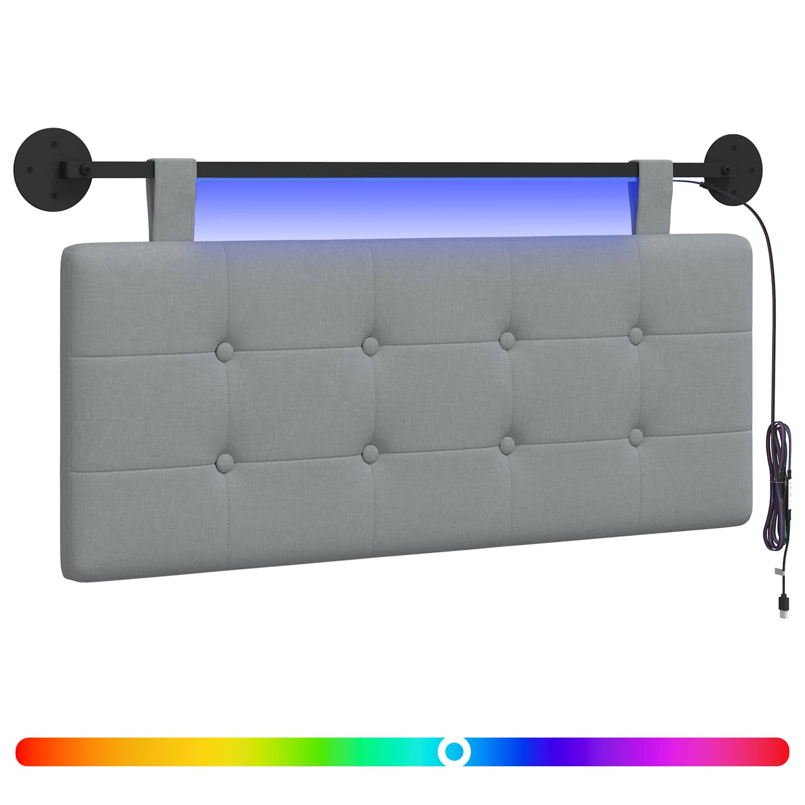 vidaXL Wezgłowie wiszące Z lampą LED jasnoszary tkanina
