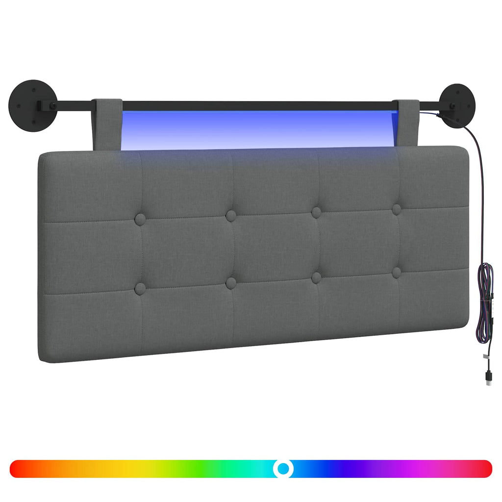 vidaXL Wezgłowie wiszące Z lampą LED ciemnoszary tkanina