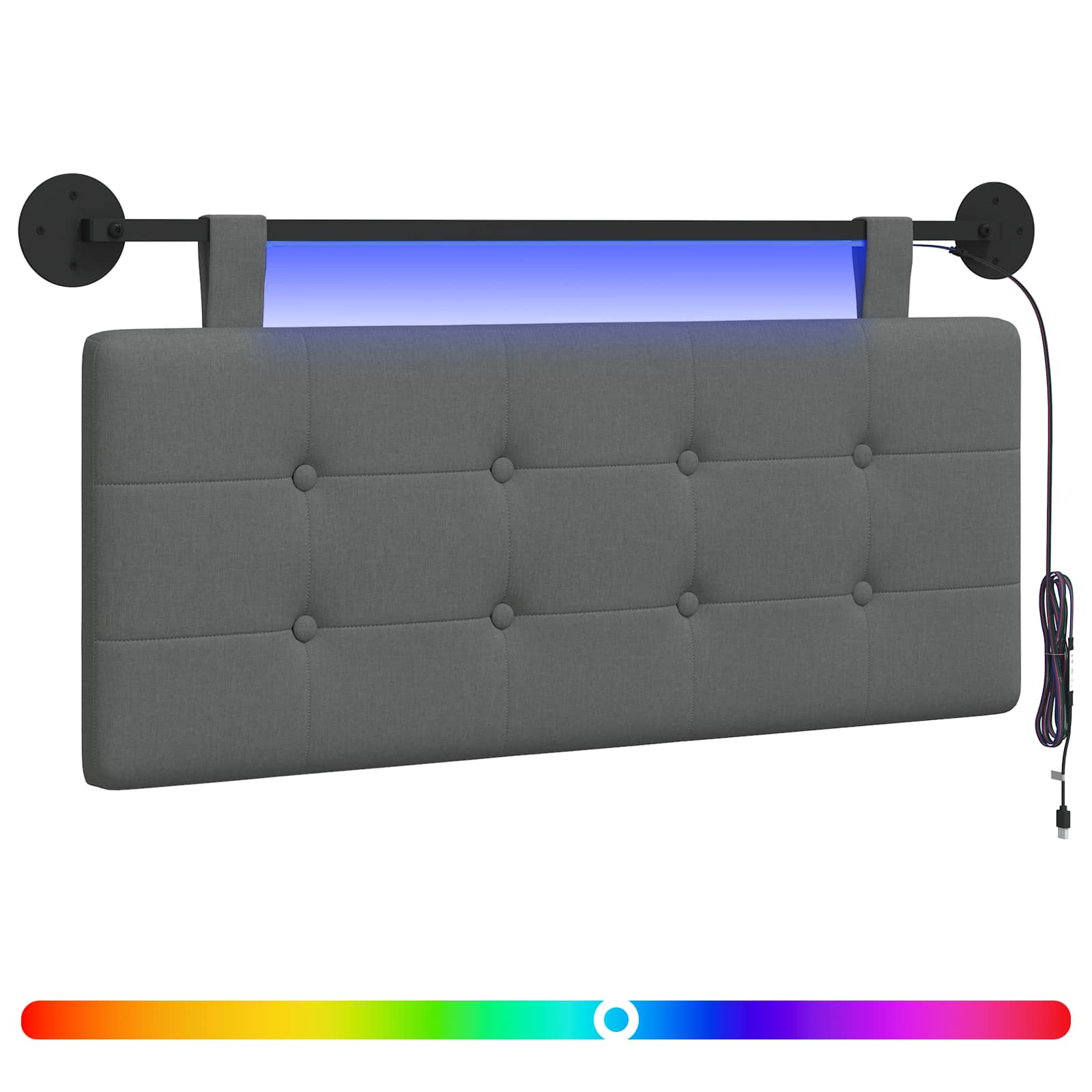 vidaXL Wezgłowie wiszące Z lampą LED ciemnoszary tkanina