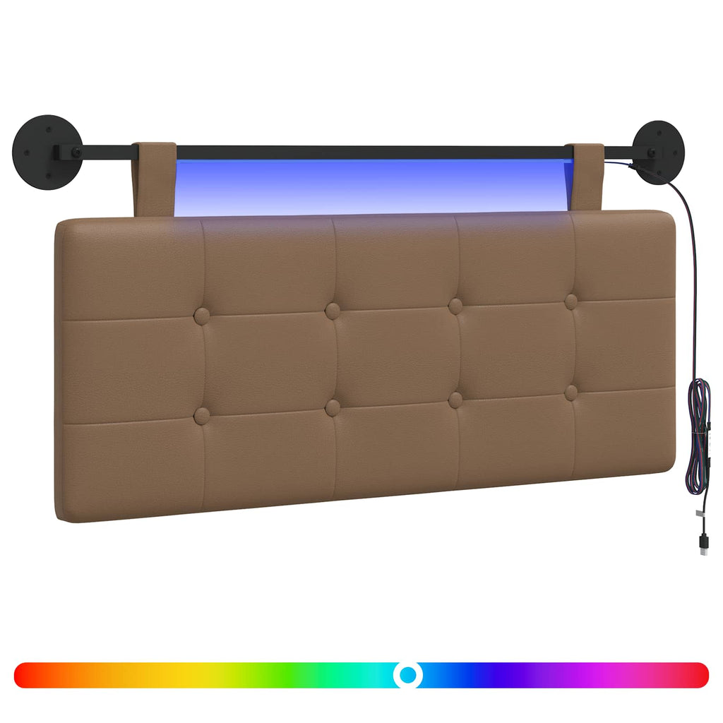 vidaXL Wezgłowie wiszące Z lampą LED Cappuccino Ekoskóra