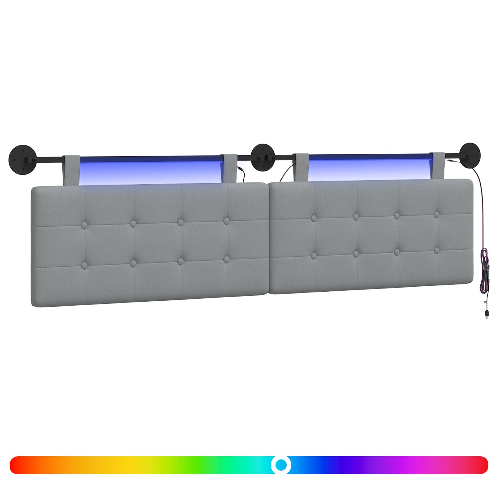 vidaXL Wezgłowie wiszące Z lampą LED jasnoszary tkanina