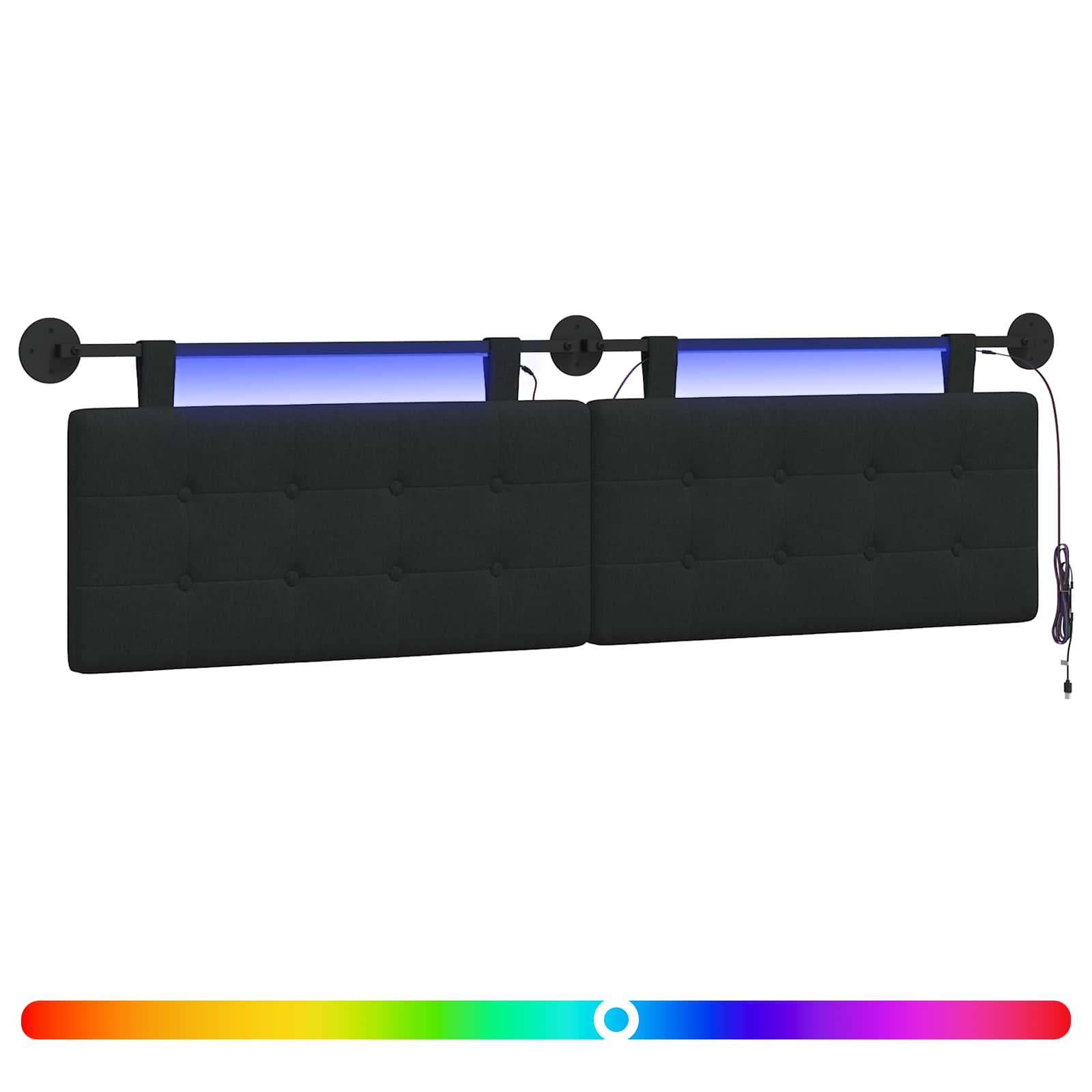 vidaXL Wezgłowie wiszące Z lampą LED Czarny tkanina