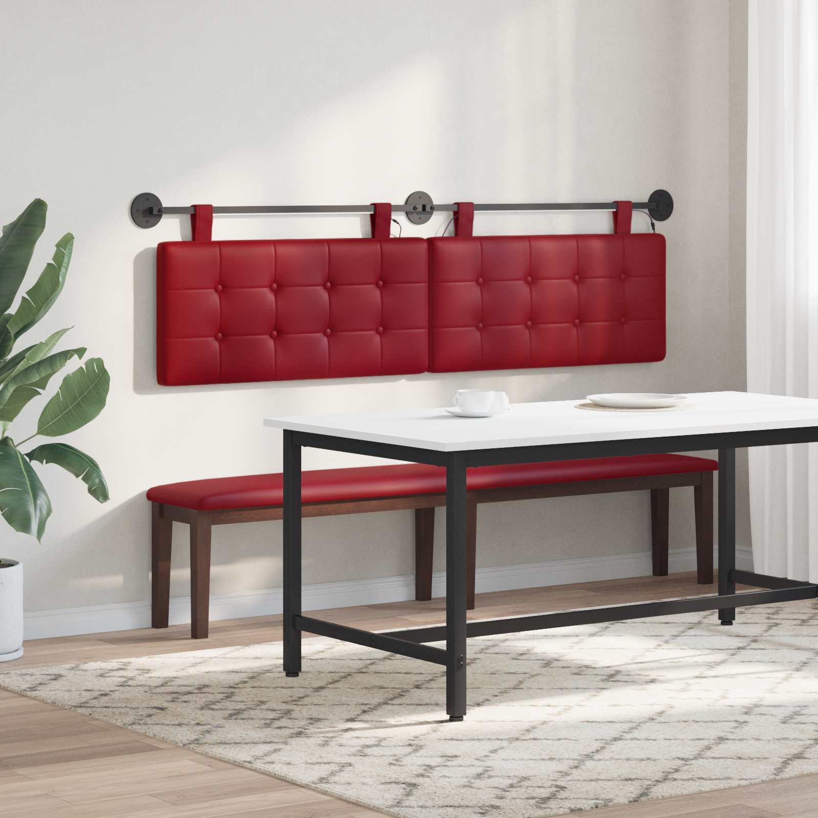 vidaXL Wezgłowie wiszące Z lampą LED Czerwone wino Ekoskóra