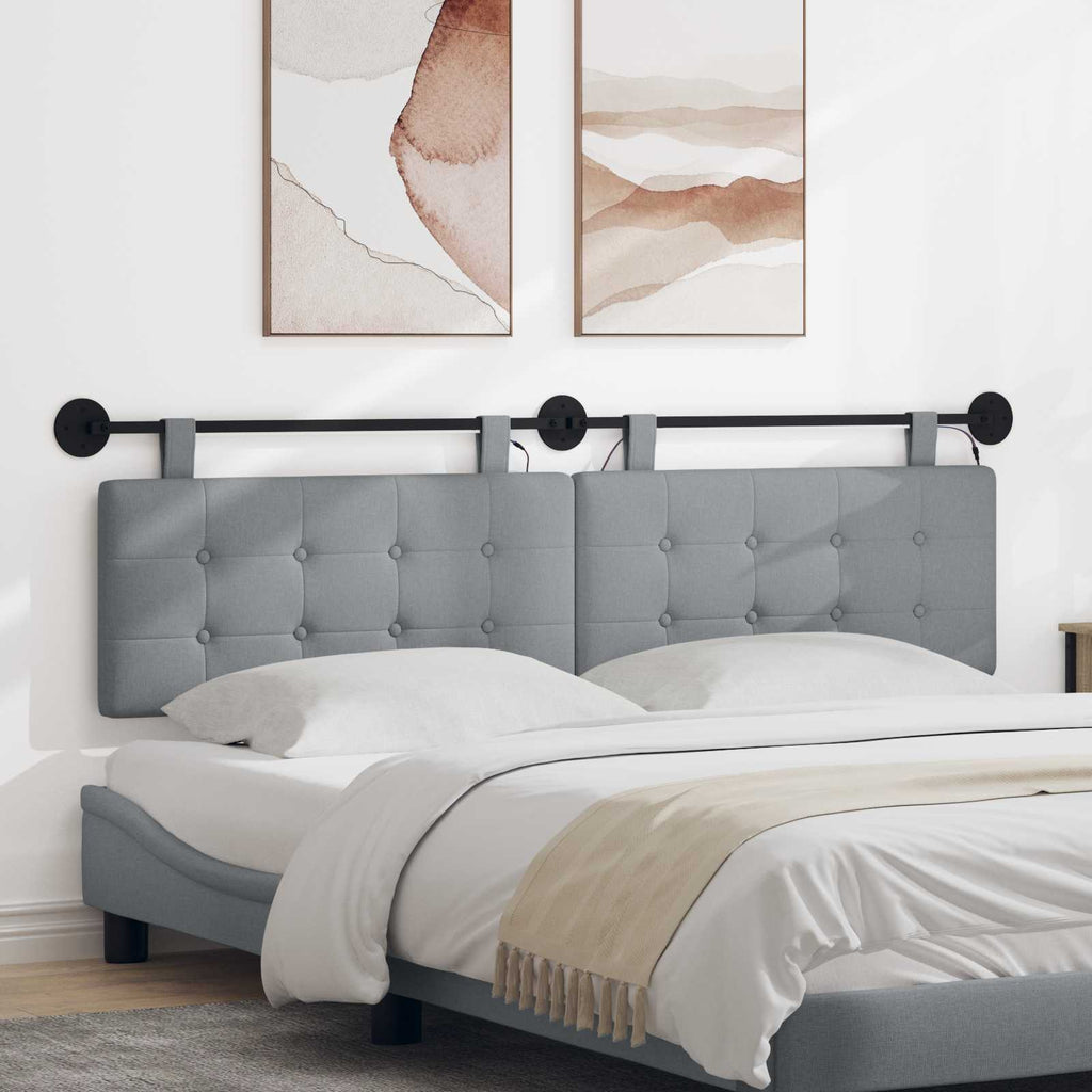 vidaXL Wezgłowie wiszące Z lampą LED jasnoszary tkanina
