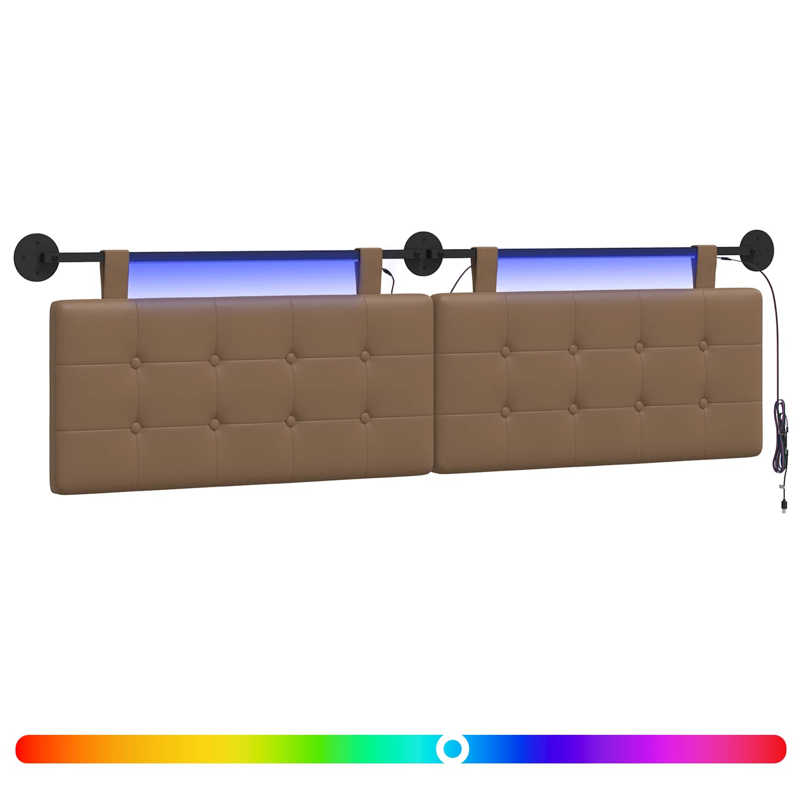 vidaXL Wezgłowie wiszące Z lampą LED Cappuccino Ekoskóra