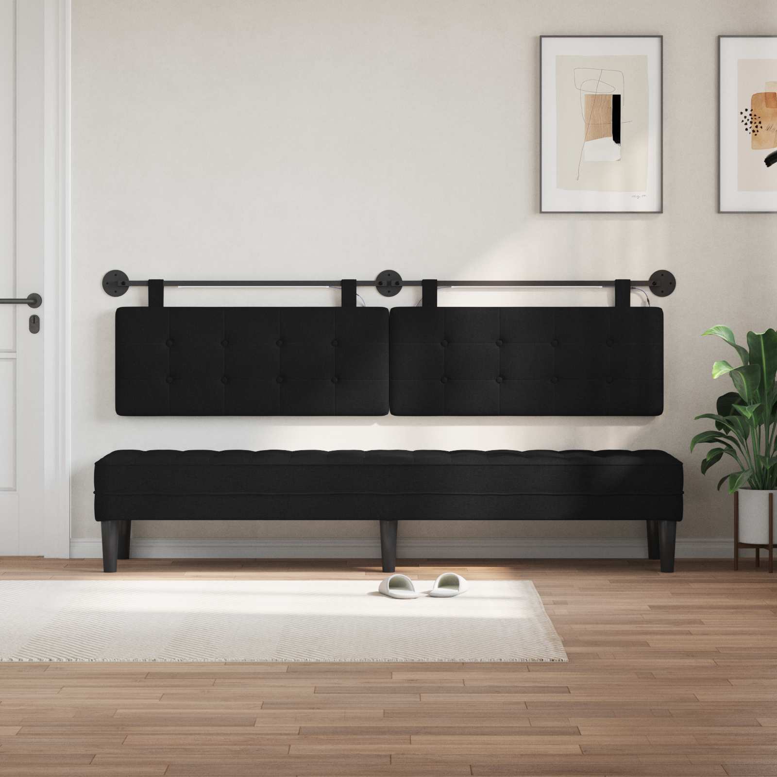 vidaXL Wezgłowie wiszące Z lampą LED Czarny tkanina