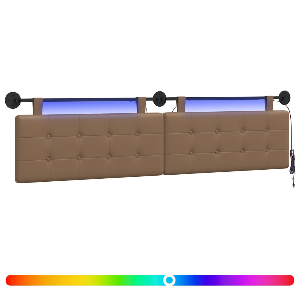 vidaXL Wezgłowie wiszące Z lampą LED Cappuccino Ekoskóra