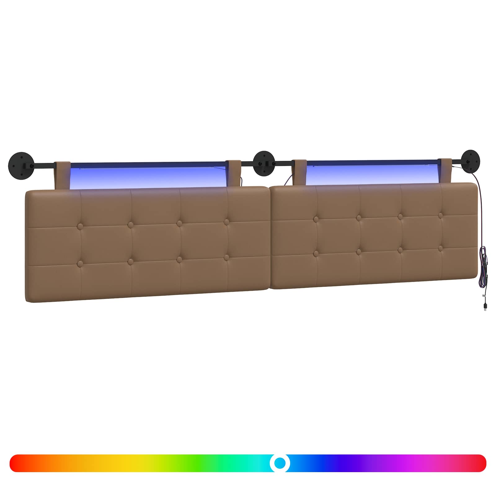 vidaXL Wezgłowie wiszące Z lampą LED Cappuccino Ekoskóra