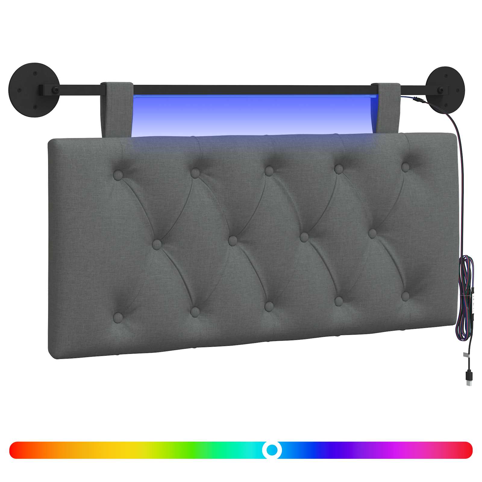 vidaXL Wezgłowie wiszące Z lampą LED ciemnoszary tkanina