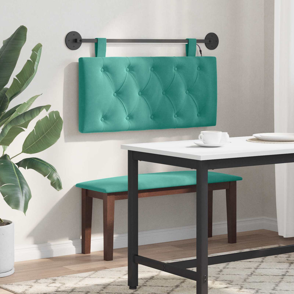 vidaXL Wezgłowie wiszące Z lampą LED Turkusowy Welur