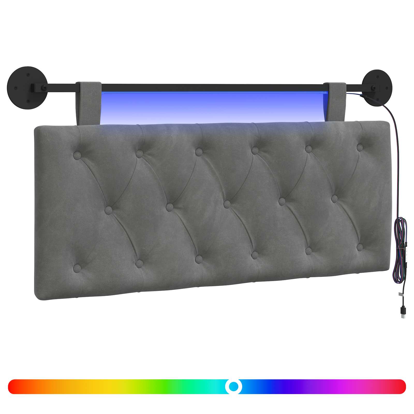 vidaXL Wezgłowie wiszące Z lampą LED ciemnoszary Welur