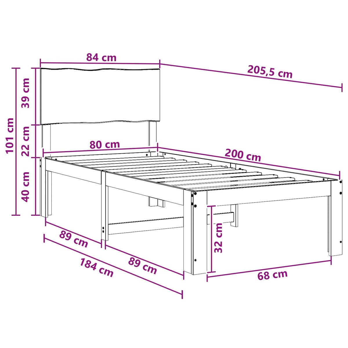 vidaXL Łóżko pojedyncze z zagłówkiem ROSTOCK naturalny 80 x 200 cm