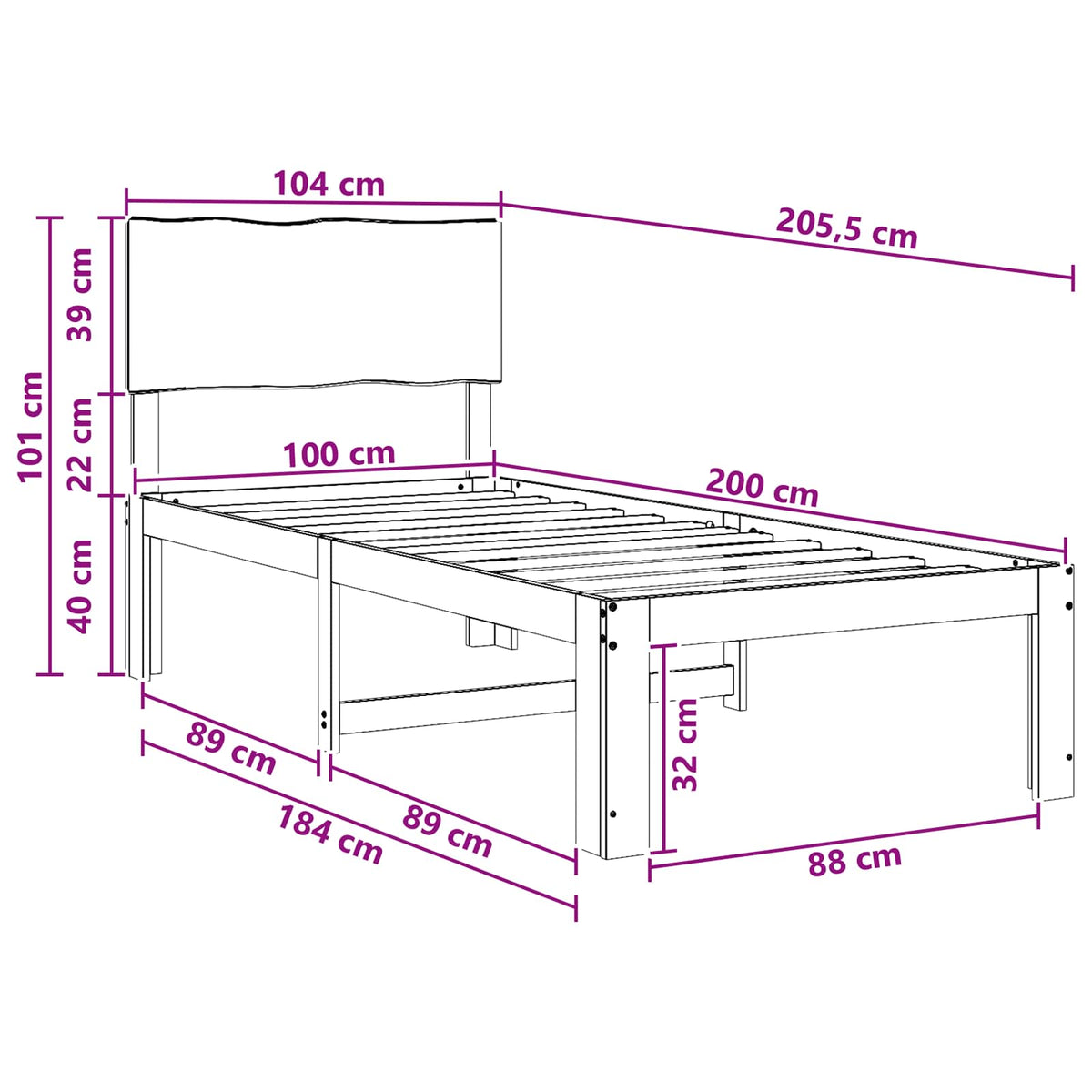 vidaXL Łóżko pojedyncze z zagłówkiem ROSTOCK Biały 100 x 200 cm