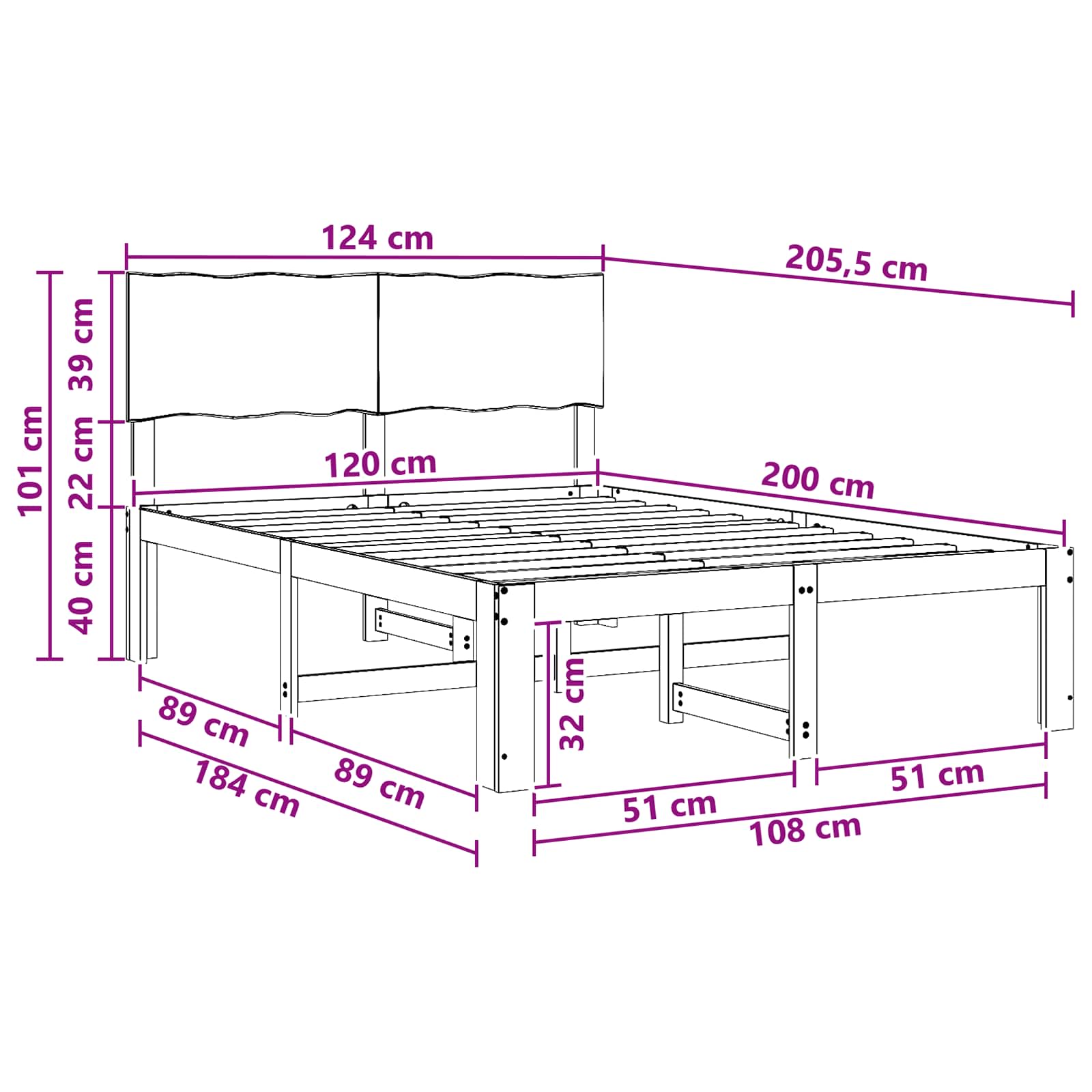 vidaXL Podwójna rama łóżka z wezgłowiem ROSTOCK Biały 120 x 200 cm
