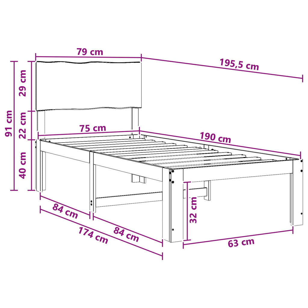 vidaXL Łóżko pojedyncze z zagłówkiem ROSTOCK Biały 75 x 190 cm