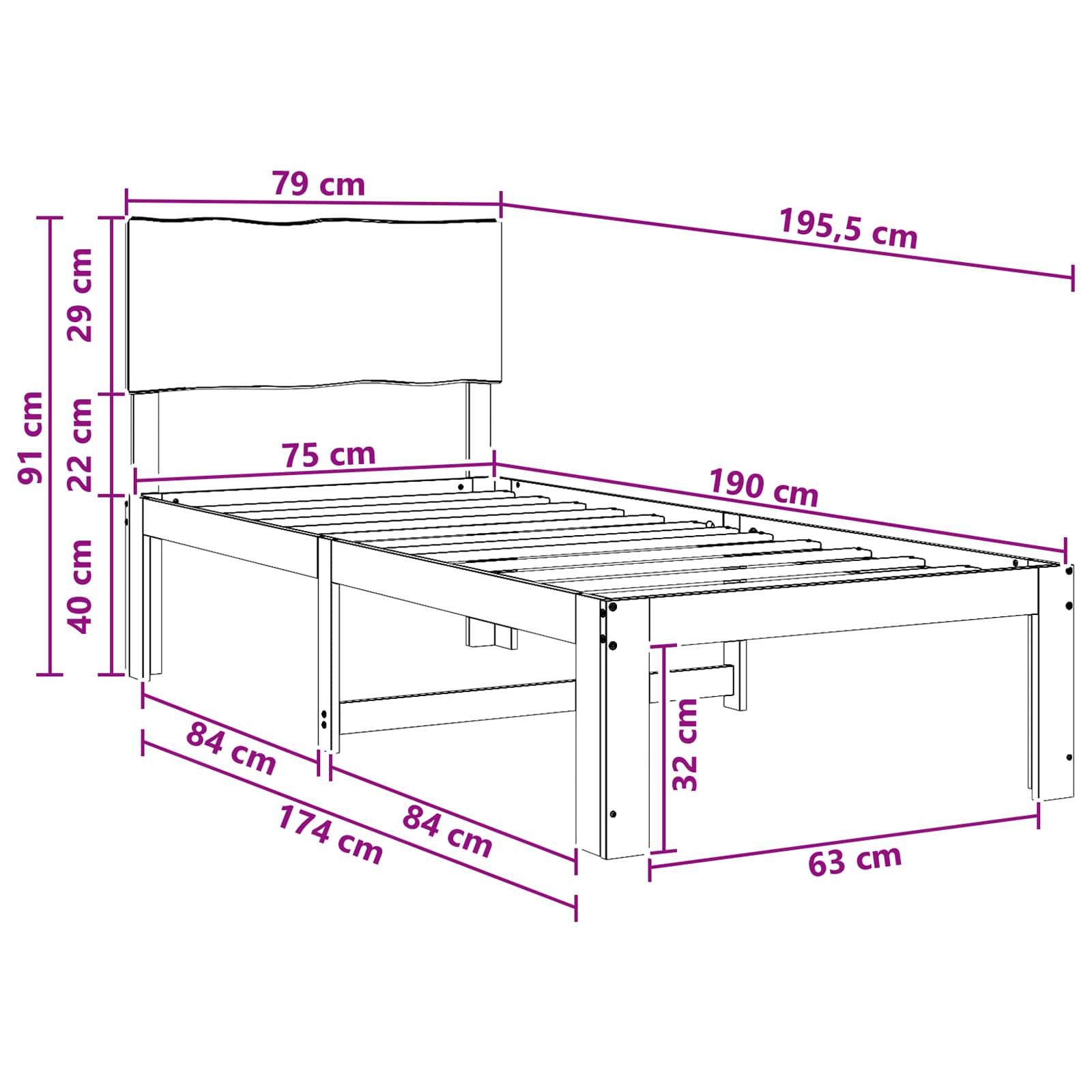 vidaXL Łóżko pojedyncze z zagłówkiem ROSTOCK Biały 75 x 190 cm
