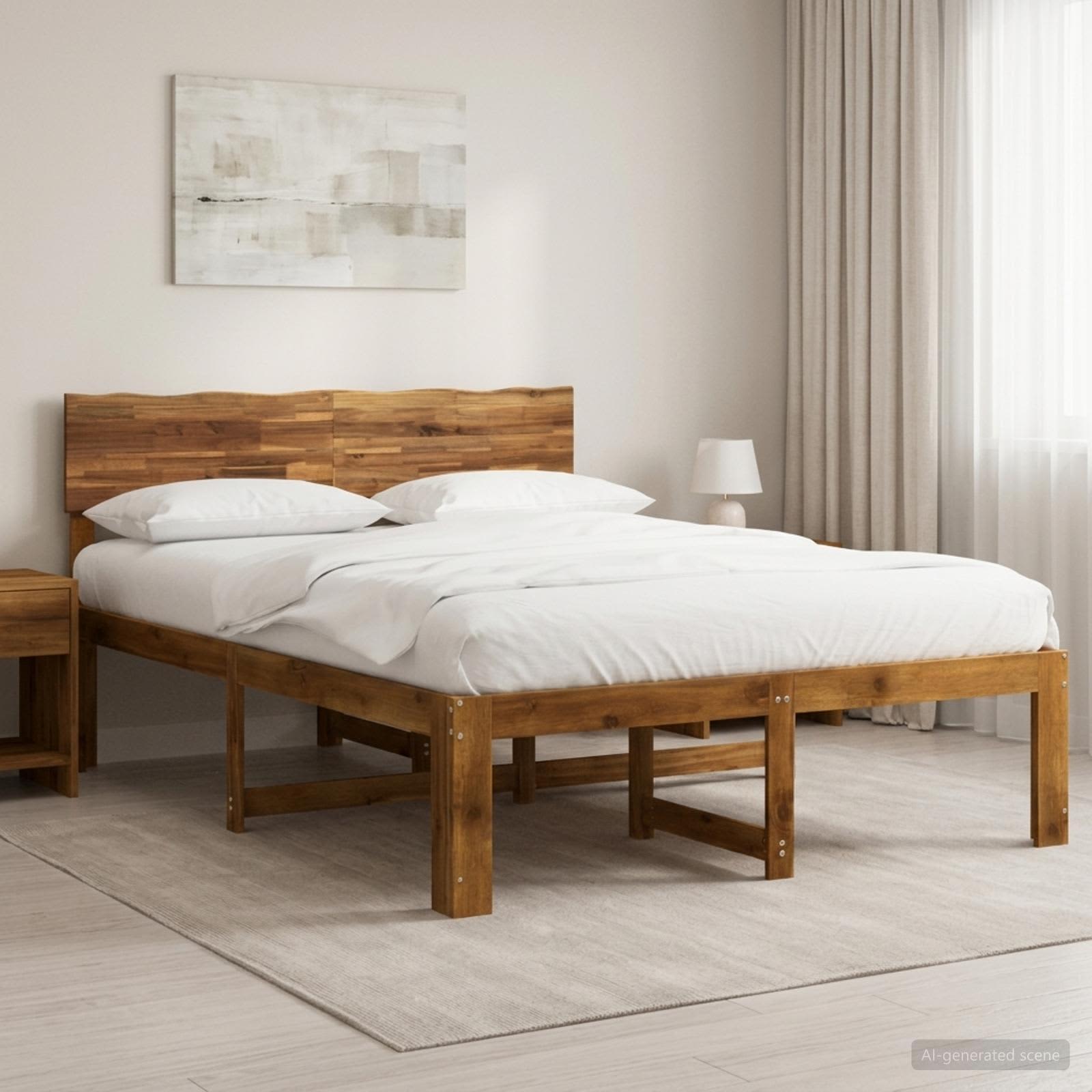 vidaXL Podwójna rama łóżka z wezgłowiem ROSTOCK naturalny 135 x 190 cm