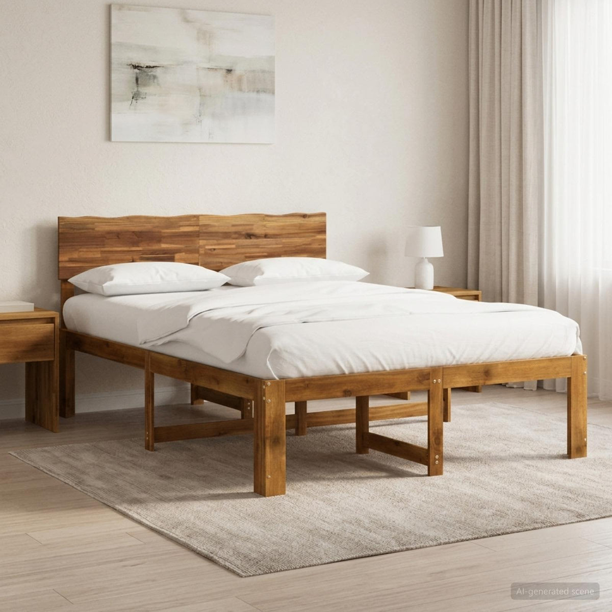 vidaXL Podwójna rama łóżka z wezgłowiem ROSTOCK naturalny 140 x 190 cm