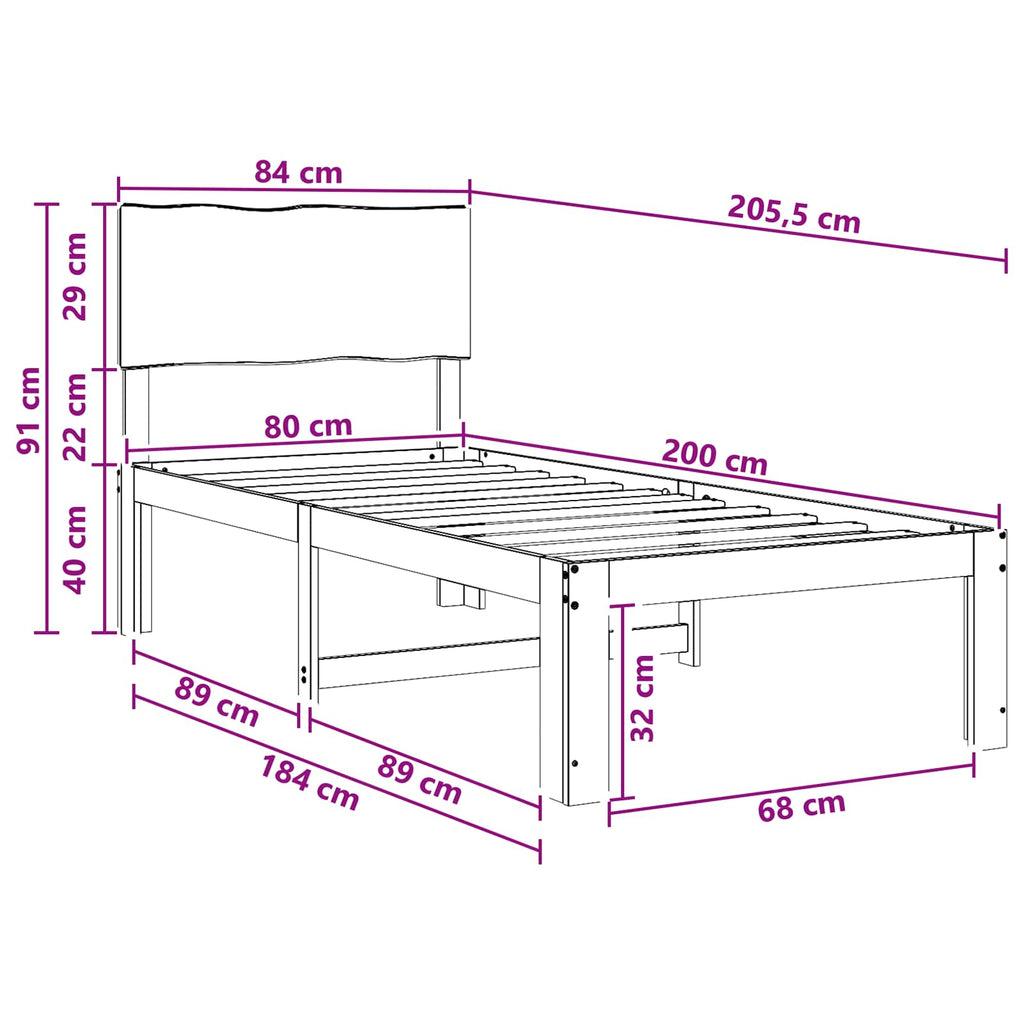 vidaXL Łóżko pojedyncze z zagłówkiem ROSTOCK Ciemny brąz 80 x 200 cm