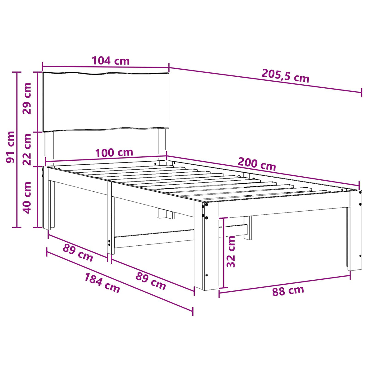 vidaXL Łóżko pojedyncze z zagłówkiem ROSTOCK Biały 100 x 200 cm