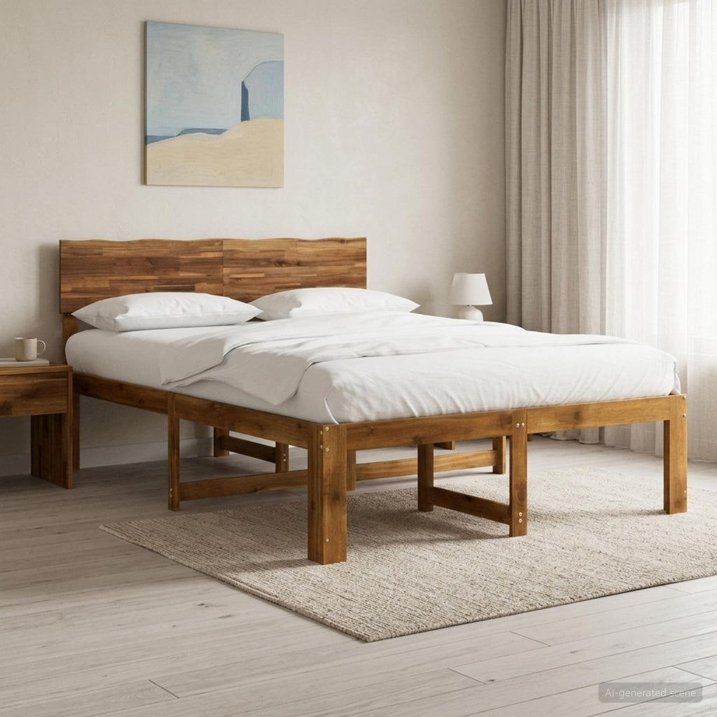 vidaXL Podwójna rama łóżka z wezgłowiem ROSTOCK naturalny 140 x 200 cm