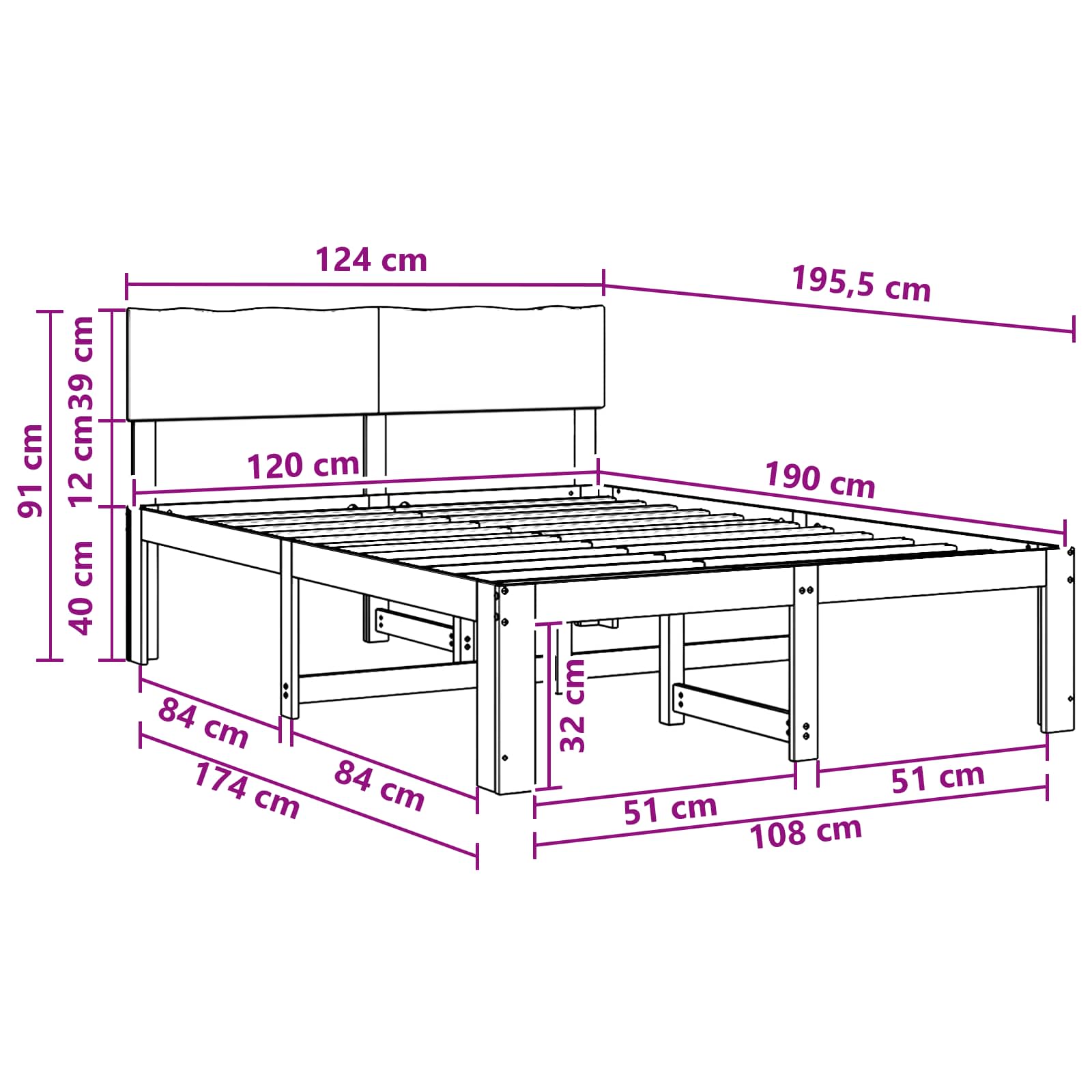 vidaXL Podwójna rama łóżka z wezgłowiem ROSTOCK naturalny 120 x 190 cm